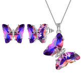 925 Sterling Silver Butterfly Jewelry Set 3PCS Birthstone Crystal Women Jewelry Gifts - Aurora Tears Jewelry